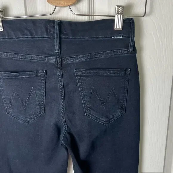 Mother The Pixie Ankle Fray High Waisted Dark Blue Distressed Skinny Jeans 24